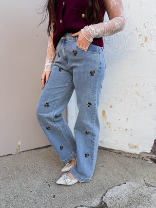 Fran Floral Embroidered Denim