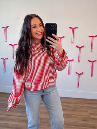 Layla Striped Scuba Top-Red