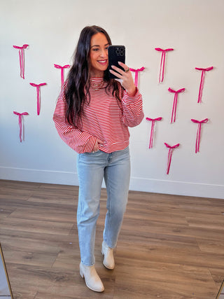 Layla Striped Scuba Top-Red