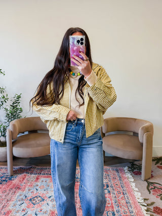 In Check Gingham Jacket-Caramel