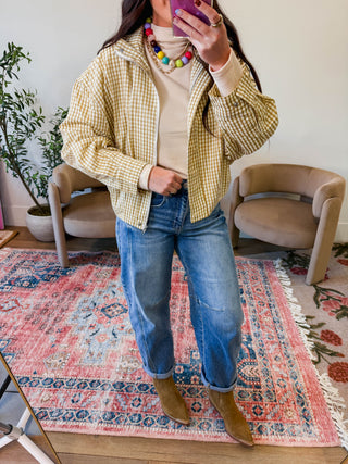 In Check Gingham Jacket-Caramel