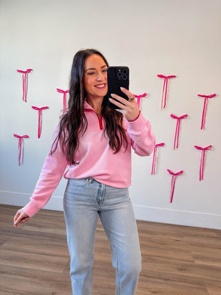 Lilly Quarter Zip Pullover-Pink