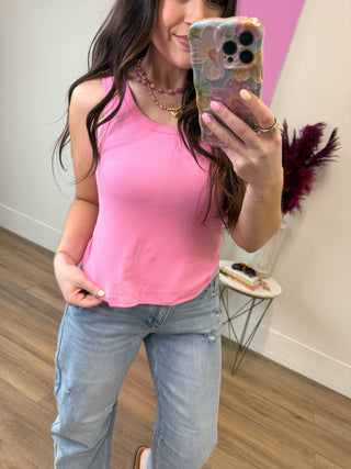 True Staple Ribbed Tank-Bubblegum