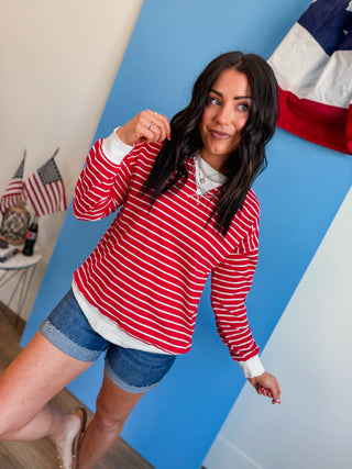Easy Day Striped Pullover-Ruby