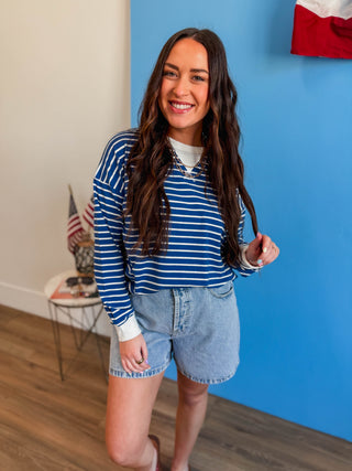 Easy Day Striped Pullover-Lt. Navy
