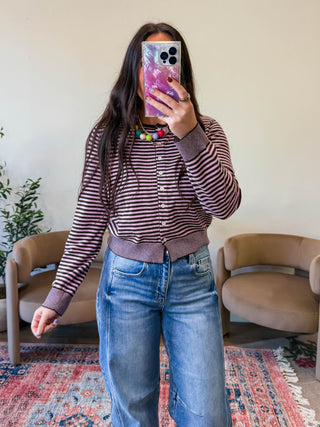 Montana Striped Cardigan-Pink/Brown