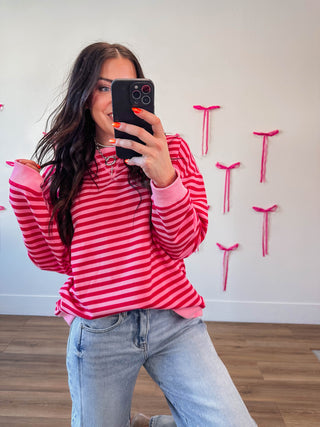 On The Line Pullover-Pink/Red