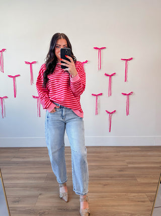 On The Line Pullover-Pink/Red