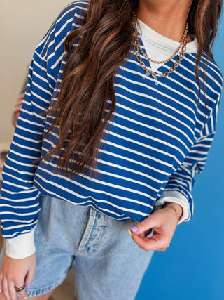 Easy Day Striped Pullover-Lt. Navy