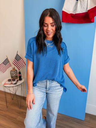 Kyla Corded Top-Ocean Blue