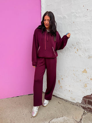 Weekend Mode Pants-Dark Cherry