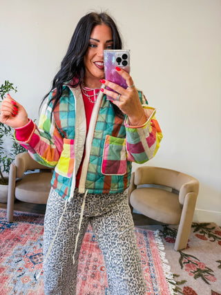 Prism Plaid Jacket-Green Mix