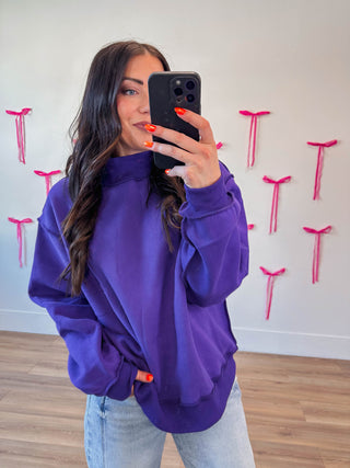 Winnie Mock Neck Sweatshirt-Purple