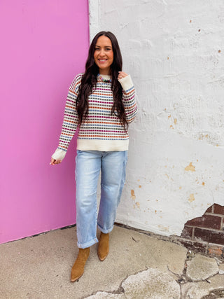 Casyn Striped Sweater-Magenta/Camel