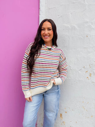 Casyn Striped Sweater-Magenta/Camel