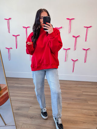 Winnie Mock Neck Sweatshirt-Red