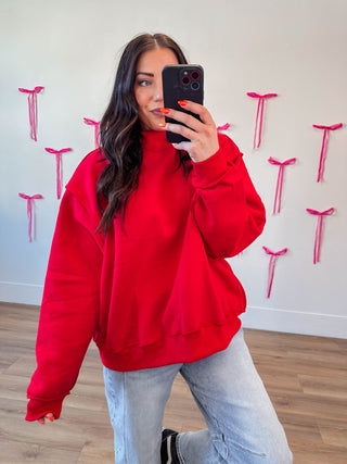 Winnie Mock Neck Sweatshirt-Red