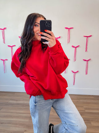 Winnie Mock Neck Sweatshirt-Red