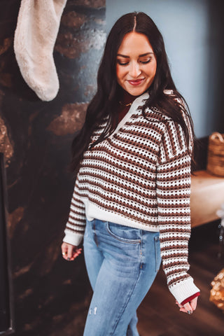 Kallie Striped Sweater-Mocha