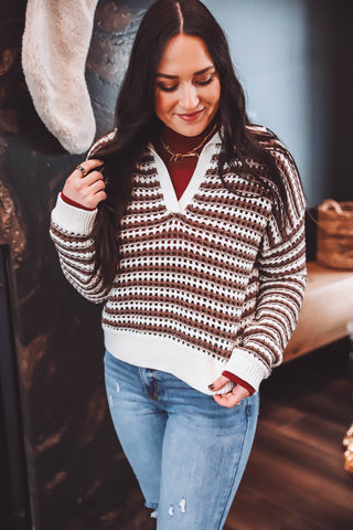 Kallie Striped Sweater-Mocha