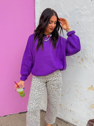 Offering a relaxed fit with a ribbed crew neck and distinctive reversed seams for flair, the Violet Crush Sweater is designed for both comfort and style. The ribbed texture adds depth to its silhouette, making it versatile for layering. Pair with tailored pants and ankle boots to elevate a casual ensemble. Or pair it with barrels and sneakers for a cute on the go look! 
house of color Autumn
house of color Spring
shop by color season