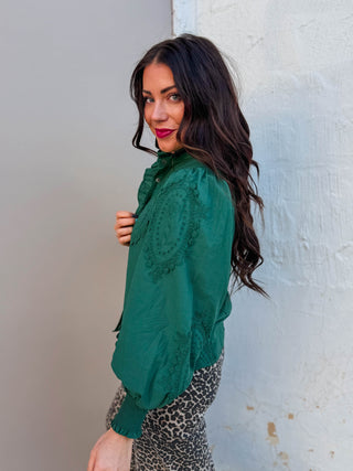 Valerie Embroidered Top-H. Green