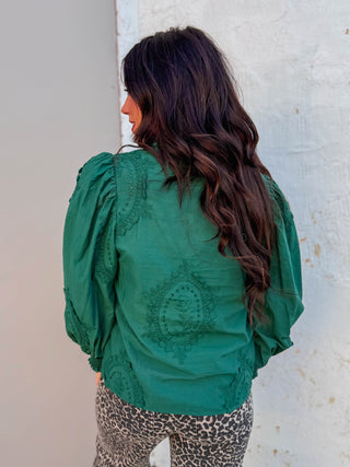 Valerie Embroidered Top-H. Green