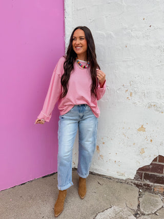 Emma Striped Long Sleeve-White/Pink