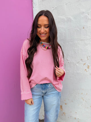 Emma Striped Long Sleeve-White/Pink