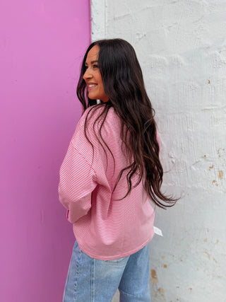 Emma Striped Long Sleeve-White/Pink