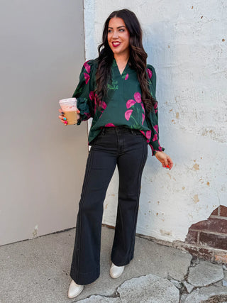 Hallie Mid Rise Pintuck Flare Denim