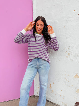 Sienna Striped Corded Pullover-Purple