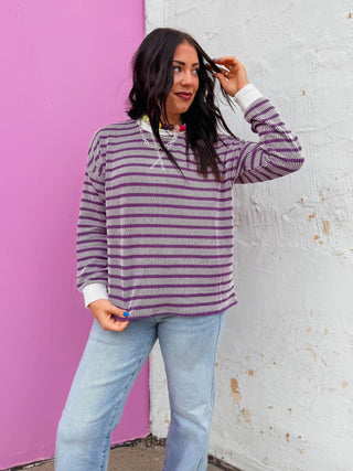 Sienna Striped Corded Pullover-Purple