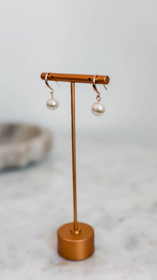 Gold Fishhook Pearl Earrings