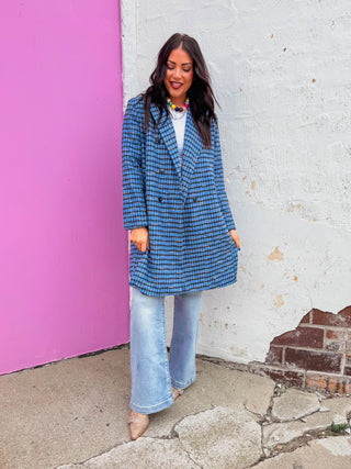 Julia Houndstooth Jacket-Blue