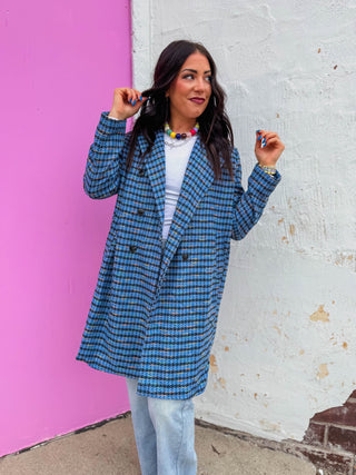 Julia Houndstooth Jacket-Blue