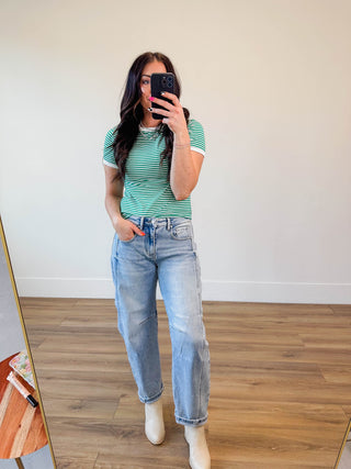 All Day Striped Tee-Kelly Green