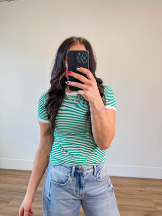 All Day Striped Tee-Kelly Green