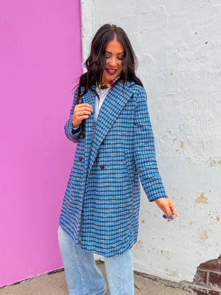 Julia Houndstooth Jacket-Blue