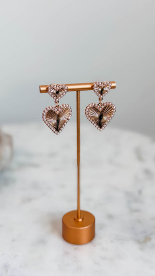 Pearl Studded Heart Earrings-Gold