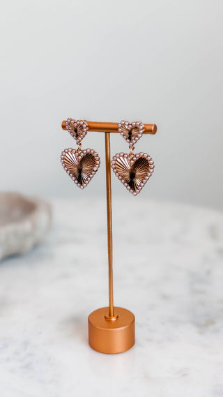 Pearl Studded Heart Earrings-Gold