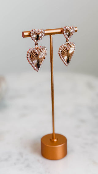 Pearl Studded Heart Earrings-Gold