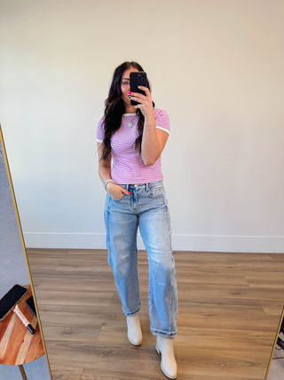 All Day Striped Tee-Bright Mauve