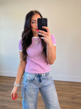 All Day Striped Tee-Bright Mauve