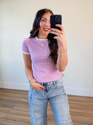 All Day Striped Tee-Bright Mauve