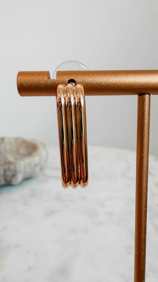 Gold 3 Layer Tubing Oval Hoop Earring