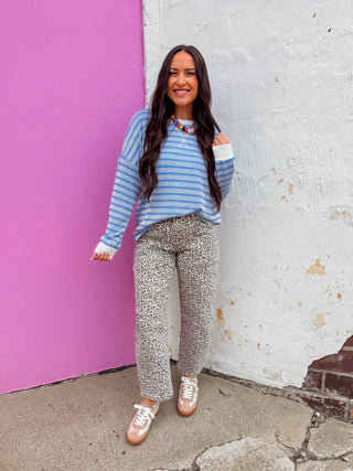 Sienna Striped Corded Pullover-Blue