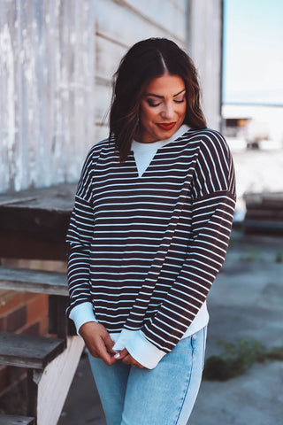 Laurie Striped Pullover-Gun Metal