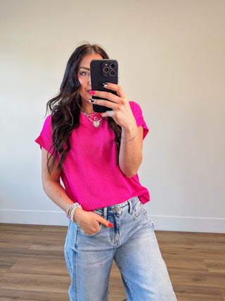 Simple Days Corded Top-Hot Pink