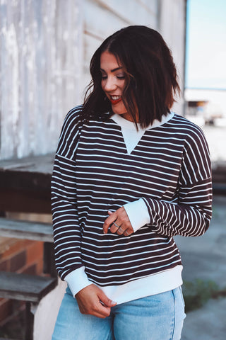 Laurie Striped Pullover-Gun Metal